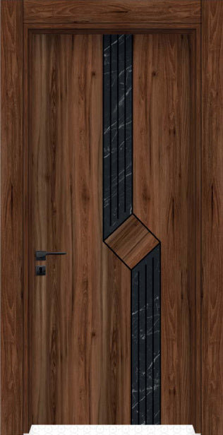 Puerta Interior Geométrica de Madera con Acentos de Mármol